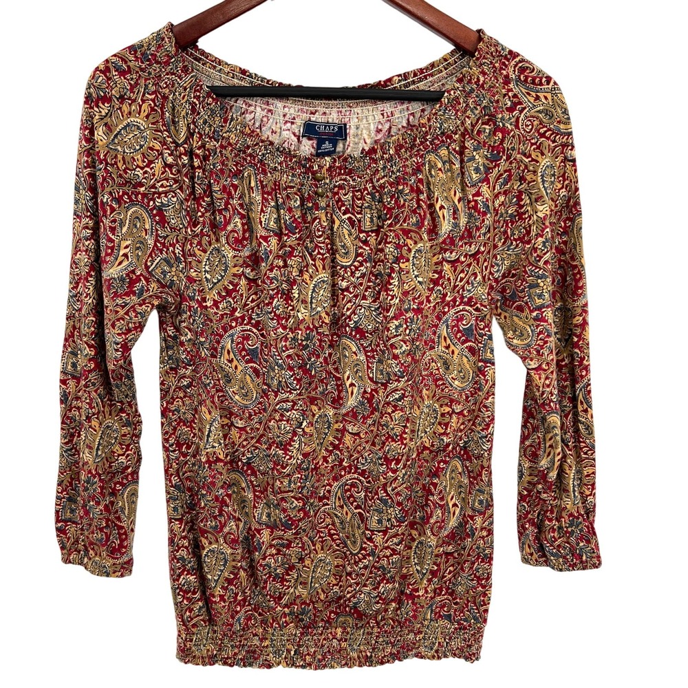 Ralph Lauren Chaps Womens Sz Small Red Paisley Blouse Shirt Top Soft Comfy Cozy